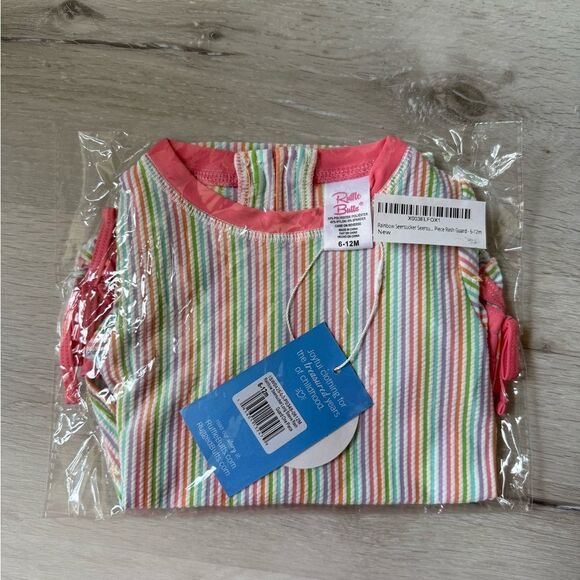 Ruffle Butts Rainbow Seersucker Long Sleeve One Piece Rash Guard 6-12Months Nwt - Picture 4 of 6